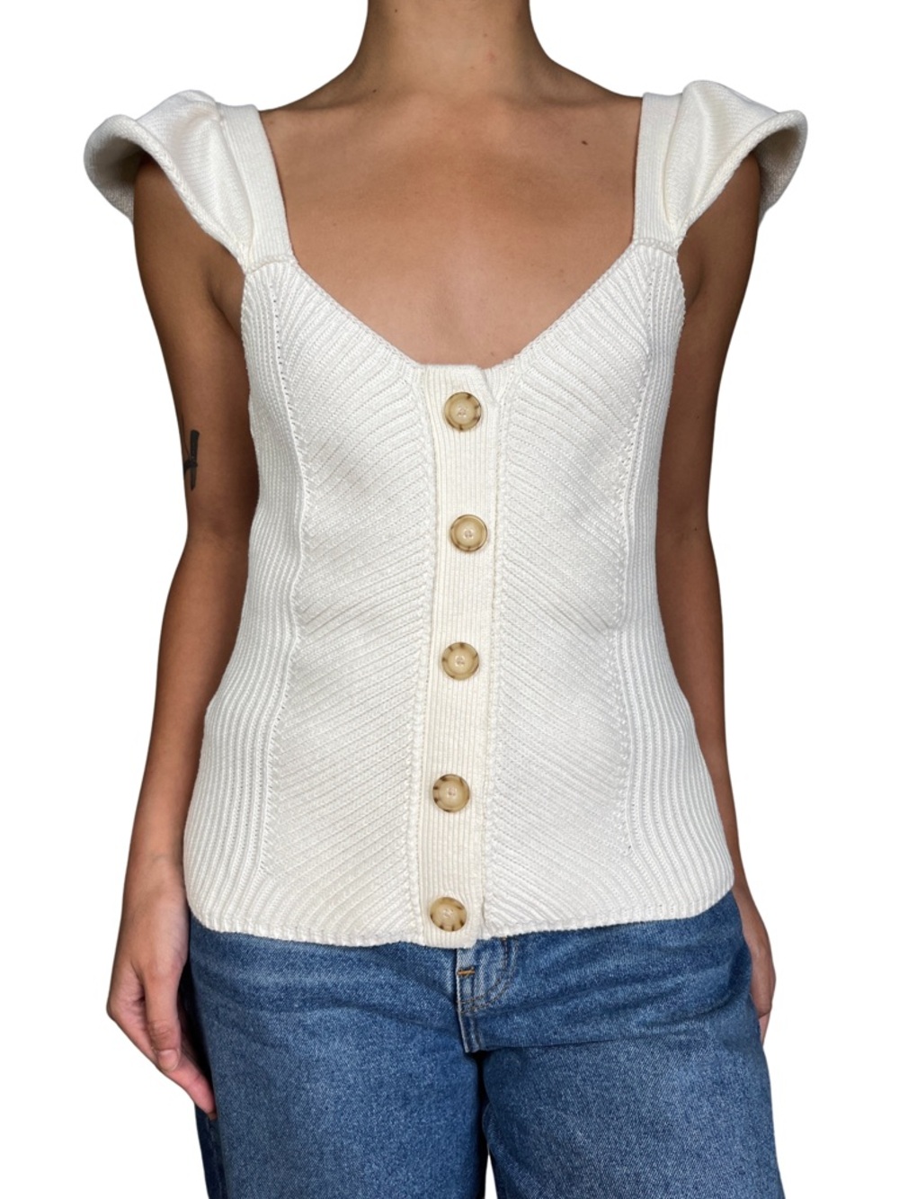 Anthropologie Cream Button-Front Knit Camisole